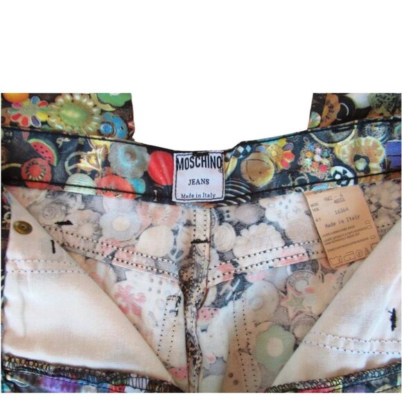 Rare 90s Moschino Jeans Button Print High-Waisted Pants – Made in Italy - Picture 6 of 6